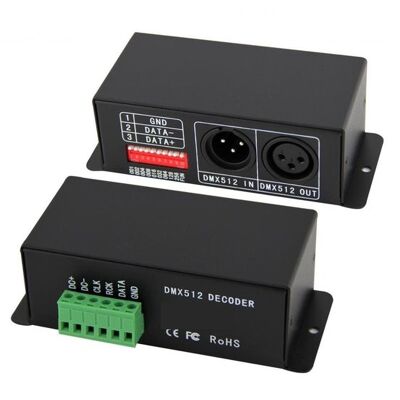 Decodificatore LED DMX-SPI 5-24V, max. 360 watt, incl. Spine XLR a 3 pin