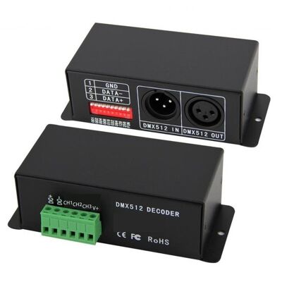 LED DMX512 Decoder 5-24V, Max. 360 watts, incl. Plugs 3-pin XLR