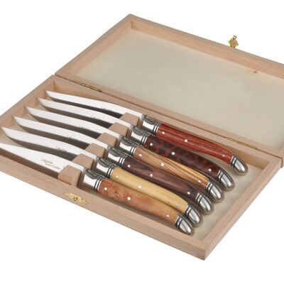 Set of 6 Laguiole Avantage table knives, Assorted wood