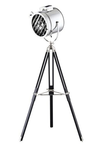 Lampadaire Trépied Design Industriel Luxe Maritime Grille Chrome Noir