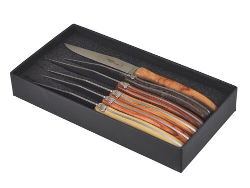 Boîte de 6 couteaux de table Laguiole Brasserie, bois assortis