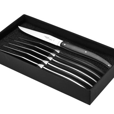 Schachtel mit 6 Laguiole Brasserie Tischmessern, Black Paperstone