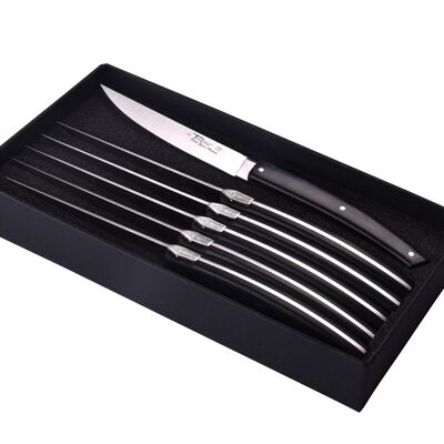 Box of 6 Thiers Pirou Brasserie table knives, Black Paperstone