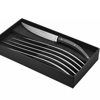 Schachtel mit 6 Stylver Brasserie Tischmessern, Paperstone schwarz