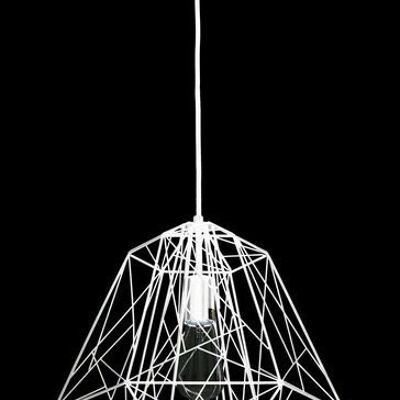 Lámpara colgante industrial con jaula de alambre blanco