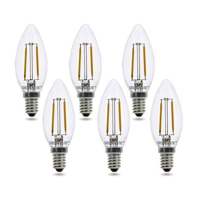 Lámpara de vela de filamento LED E14 2W blanco cálido regulable paquete de 6