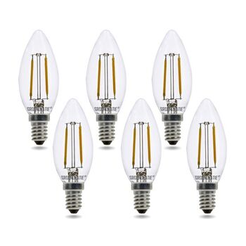 Lot de 6 ampoules à filament LED E14 2 W blanc chaud à intensité variable