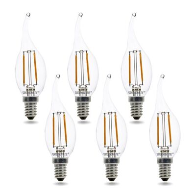 E14 LED Filament Candle Bulb Tip 2W Warm White Dimmable 6-Pack