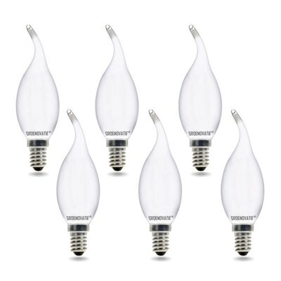 E14 LED Filament Candle Bulb Tip 2W Warm White Dimmable Matte 6-Pack