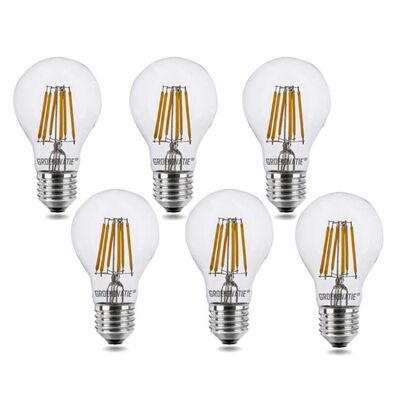 Bombilla de filamento LED E27, 6 W, luz blanca cálida, regulable, paquete de 6
