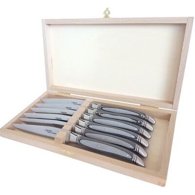 Set of 6 Laguiole Avantage table knives, Gray Paperstone
