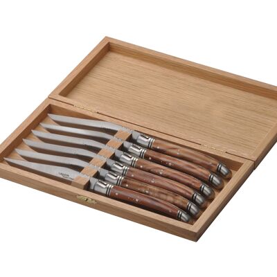 Box of 6 Laguiole Prestige knives, olive wood