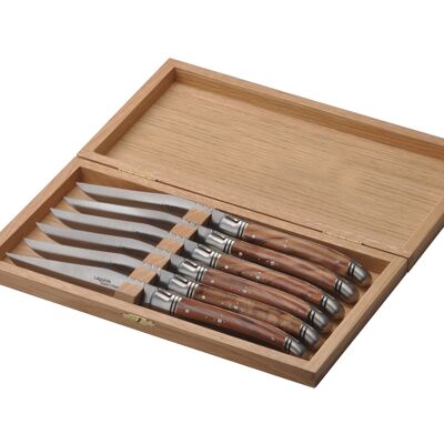 Caja de 6 cuchillos Laguiole Prestige, madera de olivo