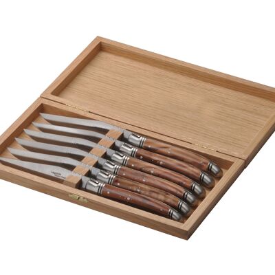 Box of 6 Laguiole Prestige knives, olive wood