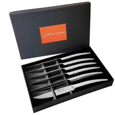 Caja de 6 cuchillos de mesa Le Thiers, todos de acero inoxidable monobloque cepillado
