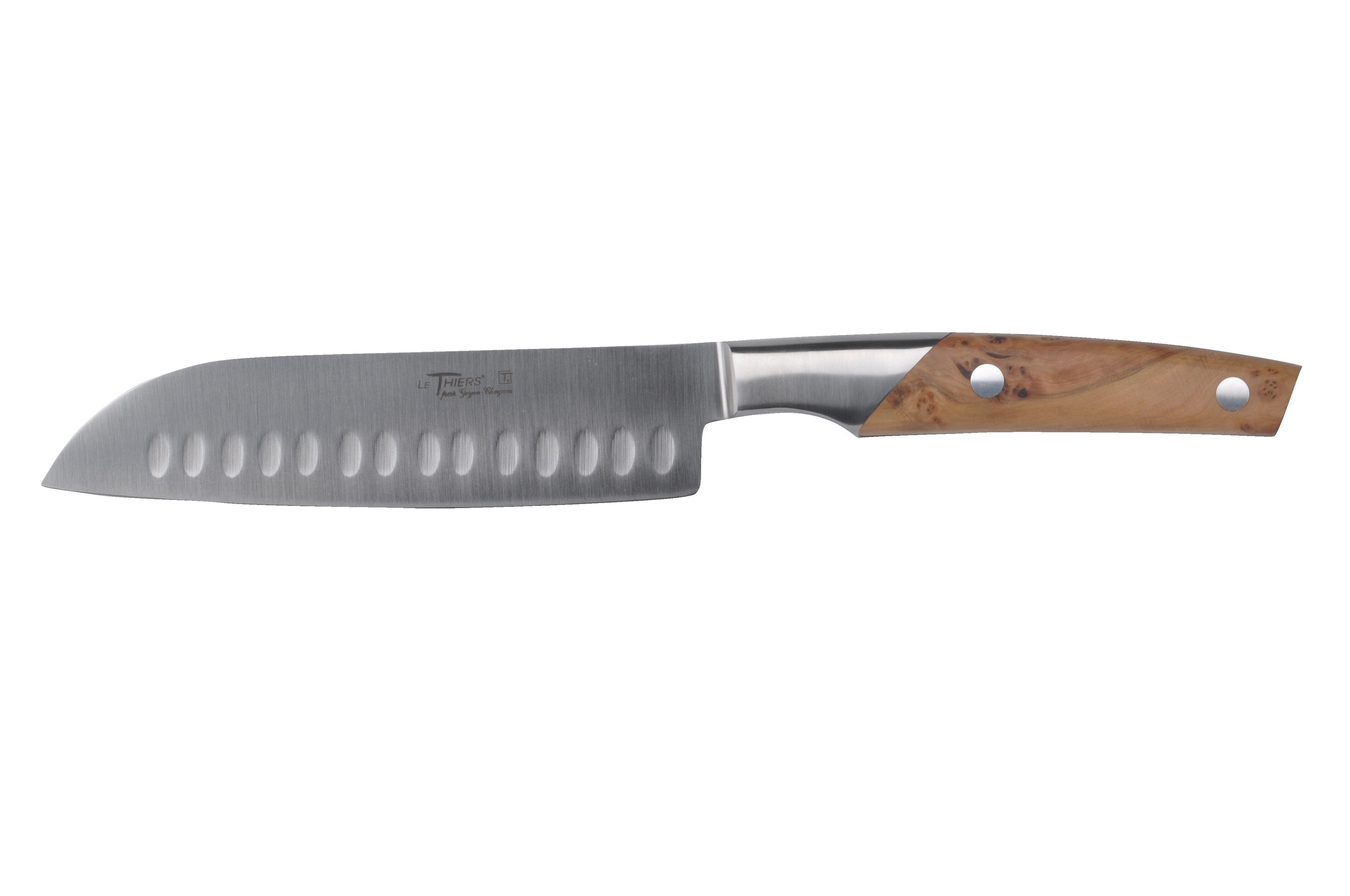 Santoku knife 17cm, honeycomb blade, Le Thiers Cuisine, cade wood