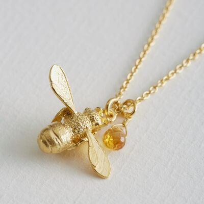 Honey Bee and Citrine Necklace - Gold plate
