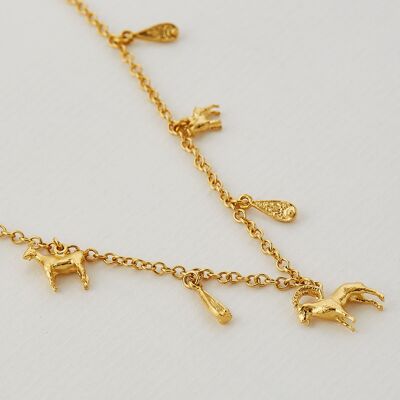 Mountain Goat Family Necklace with Ornate Drops - Gold plate