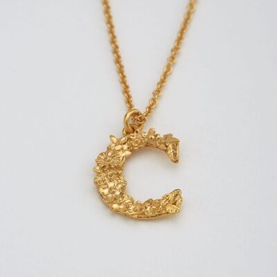 Floral Letter C necklace - Gold plate