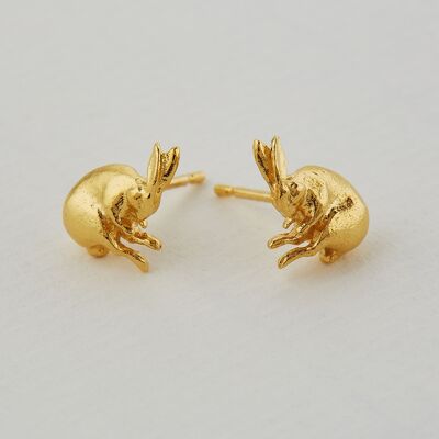 Sleeping Hare Stud Earrings - Gold plate