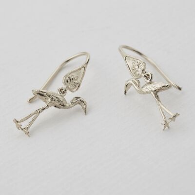 Heron Ornate Hook Earrings - Silver