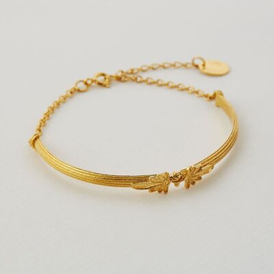 Hinged Column Bracelet with Ornate Detailing - Gold plate
