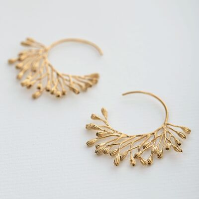 Fanned Seeded Hoop Earrings - Gold plate