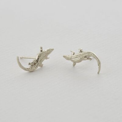 Crocodile Stud Earrings - Silver