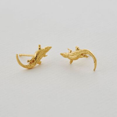 Crocodile Stud Earrings - Gold plate