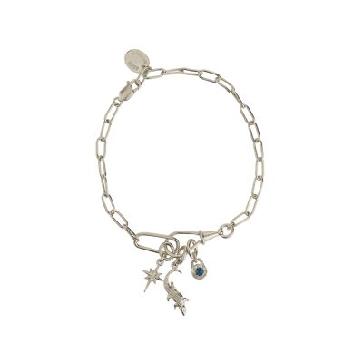 Crocodile Amulet Linked Chain Blue Topaz Bracelet - Silver