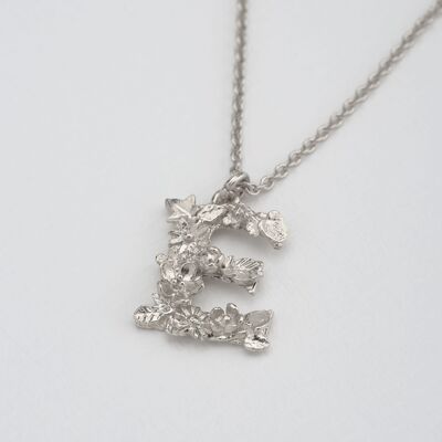 Floral Letter E Necklace - Silver