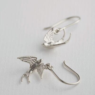 Swooping Swallow Hook Earrings - Silver