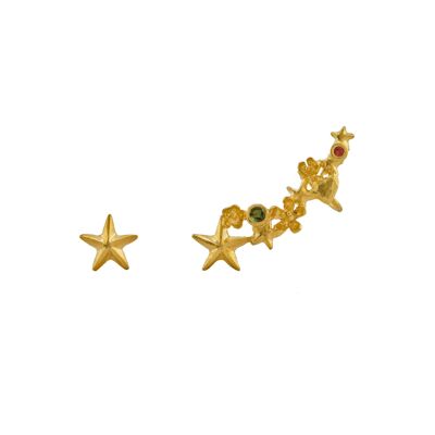 Asymmetric Celestial Climber Earrings - Gold plate
