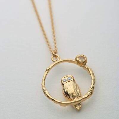 Owl & Moonstone Necklace - Gold plate