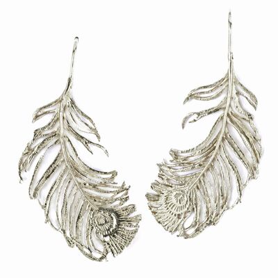Peacock Feather Hook Earrings - Silver
