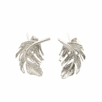 Feather Stud Earrings - Silver