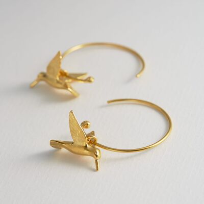 Hummingbird Hoop Earrings - Gold plate