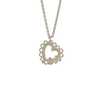 Lace-Edged Heart & Flower Necklace - Silver