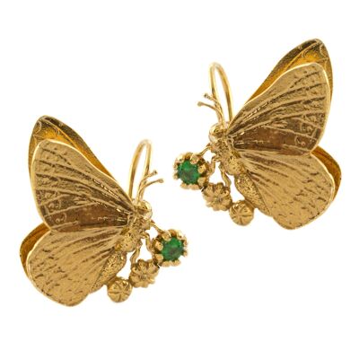 Butterfly with Tsavorite Hook Earrings - Gold plate