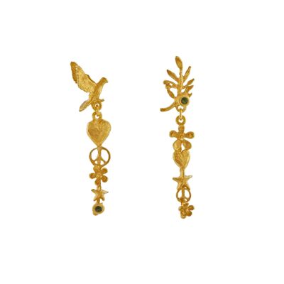 Dove & Olive Branch Asymetric Drop Earrings - Gold plate