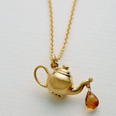Teapot Necklace with Citrine Drop