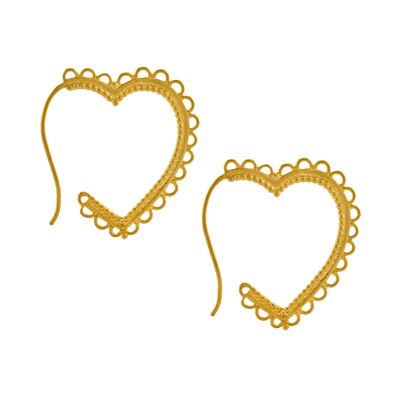 Lace-Edged Heart Hoop Earrings - Gold plate