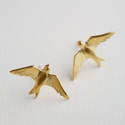 Flying Swallow Stud Earrings - Gold plate