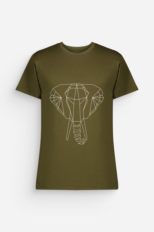 T-Shirt elephant Homme Kaki Blanc