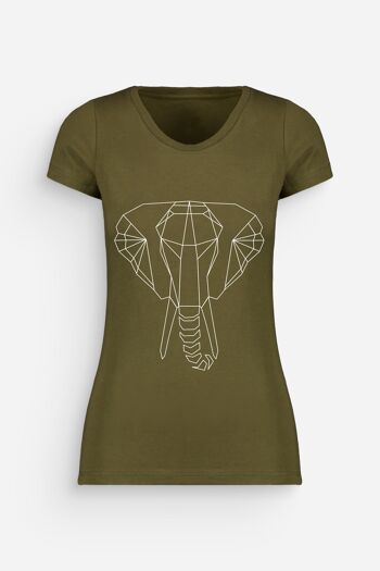 T-shirt Elephant Femme Kaki Blanc