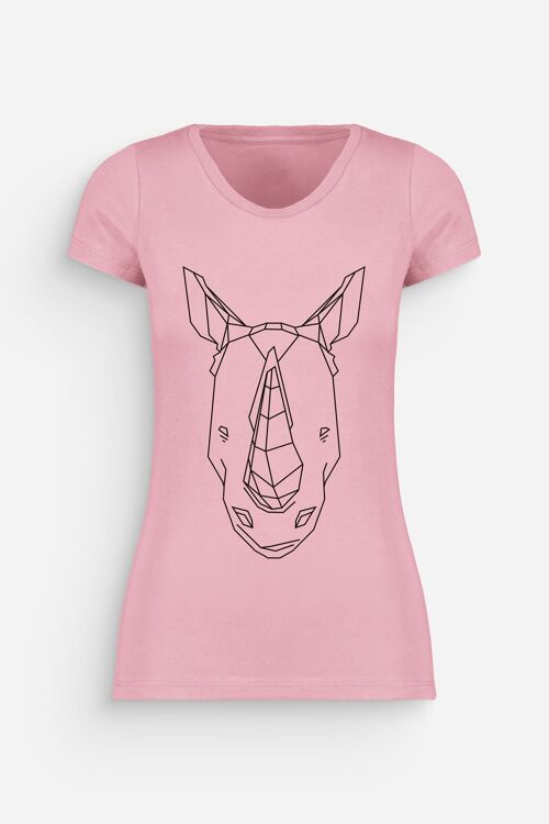 T-shirt Rhinocéros Femme Rose Noir