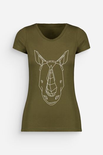 T-shirt Rhinocéros Femme Kaki Blanc