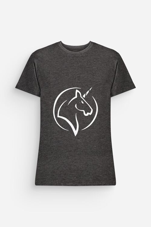 T-shirt Licorne Homme Gris Anthracite Blanc