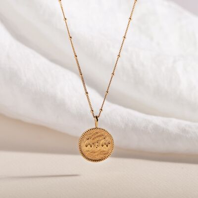 Gold disc  necklace, "Love is Love" Shorthand Gold Vermeil Coin Necklace