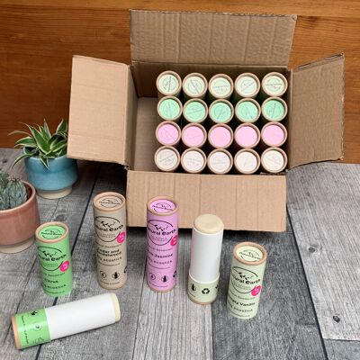 Box of 20 Assorted Natural Vegan Organic Deodorants with 4 Free Try Me Samples